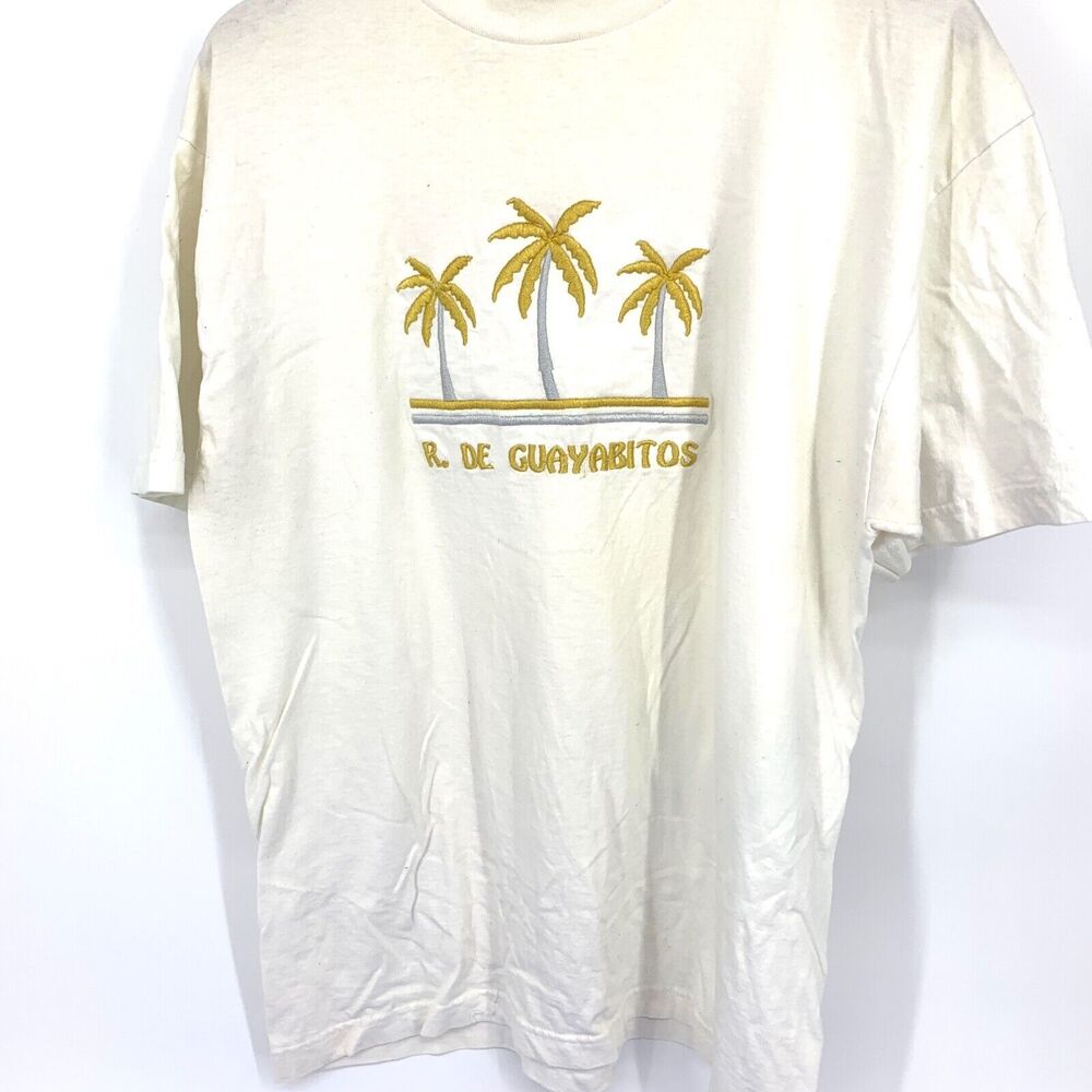 Vintage R. De Guayabitos Embroidered Palm Trees gold silver T Shirt M